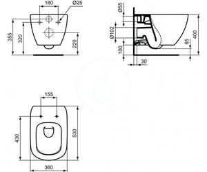 AKCE/SET/LIVERO Geberit - Modul pro závěsné WC výška 1,08 m s tlačítkem Sigma20, nerez+ Ideal Standard - Závěsné WC, AquaBlade, bílá + WC sedátko ult…