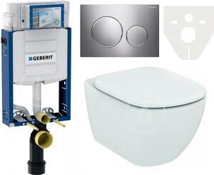 AKCE/SET/LIVERO Geberit - Modul pro závěsné WC výška 1,08 m s tlačítkem Sigma20, nerez+ Ideal Standard - Závěsné WC, AquaBlade, bílá + WC sedátko ultra ploché, softclose, bílá