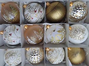 Slezská tvorba Sada skleněných vánočních ozdob koule, sortiment barevných dekorů
