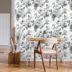 Papírové tapety na zeď IMPOL A58509, rozměr 10,05 m x 0,53 m, šedé květy na bílém podkladu, IMPOL TRADE