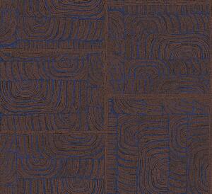 Geometrická vliesová tapeta na zeď, etno vzor, modro-hnědá, TER505, Terra, Masureel