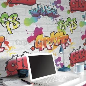 Papírové tapety na zeď IMPOL 272901, rozměr 10,05 m x 0,53 m, graffiti na světle šedé cihlové zdi, IMPOL TRADE