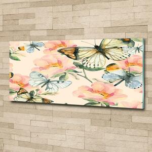 Foto-obraz na skle horizontální Motýli a květiny osh-117916209