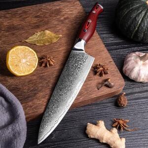 KnifeBoss kuchařský damaškový nůž Chef 8" (200 mm) Black & Red VG-10