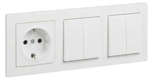 Legrand - 2x Dvojitý vypínač č. 5 a zásuvka domovní SCHUKO s ráme SUNO 250V bílá