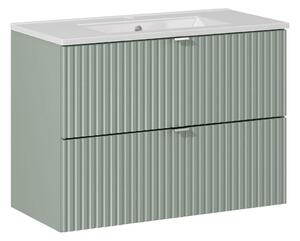 Comad Koupelnová skříňka s keramickým umyvadlem Line Reed Green 80 cm - zelená