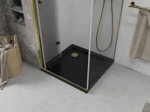 Mexen Lima, sprchový kout se skládacími dveřmi 80 (dveře) x 80 (stěna) cm, 6mm čiré sklo, chromový profil + slim sprchová vanička černá + zlatý sifon, 856-080-080-50-00-4070G