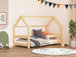 Dětská postel domeček TERY se zábranou - Nelakovaná, 90x200 cm, S jednou zábranou