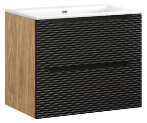 Comad Koupelnová skříňka s keramickým umyvadlem Ocean Black 70 cm - černá mat