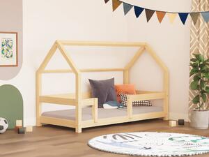 Dětská postel domeček TERY se zábranou - Nelakovaná, 90x180 cm, Se dvěma zábranami