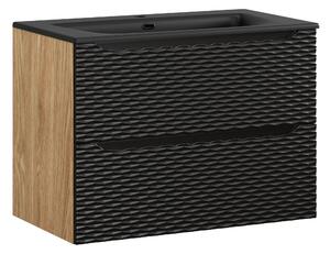 Comad Koupelnová skříňka s keramickým umyvadlem Ocean Black 80 cm - černá mat