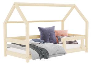 Dětská postel domeček TERY se zábranou - Nelakovaná, 70x160 cm, Se dvěma zábranami