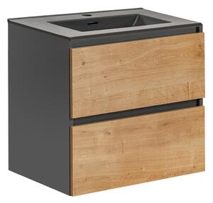 Comad Koupelnová skříňka s keramickým umyvadlem Monako Grey Oak 60 cm - dub hamilton