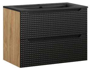 Comad Koupelnová skříňka s keramickým umyvadlem Luxor Black 80 cm - černá mat