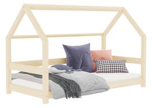Dětská postel domeček TERY se zábranou - Nelakovaná, 90x160 cm, S jednou zábranou