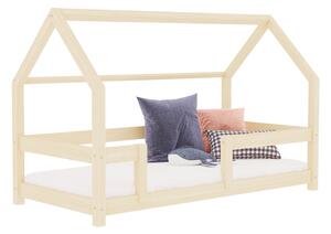 Dětská postel domeček TERY se zábranou - Nelakovaná, 90x200 cm, S otevřeným vstupem