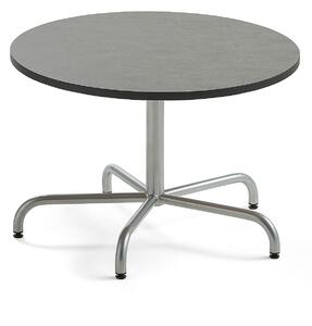 AJ Produkty Stůl PLURAL, Ø900x600 mm, linoleum, tmavě šedá, stříbrná