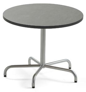 AJ Produkty Stůl PLURAL, Ø900x720 mm, linoleum, tmavě šedá, stříbrná
