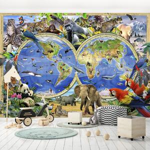 Fototapeta - Mapa světa - Zvířata (152,5x104 cm)
