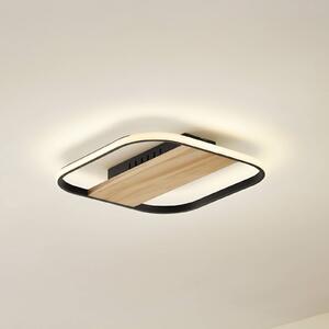 Lindby LED stropní svítidlo Romilda, šedé, dřevo, šířka 37 cm