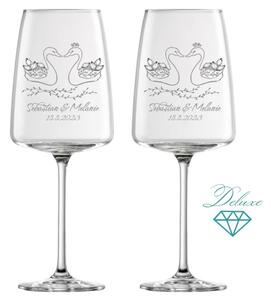 Svatební skleničky na víno Labutě s krystaly, 2 ks