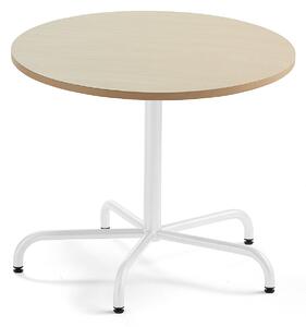 AJ Produkty Stůl PLURAL, Ø900x720 mm, HPL deska, bříza, bílá