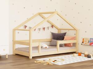 Dětská postel domeček LUCKY se zábranou - Nelakovaná, 90x160 cm, Se dvěma zábranami