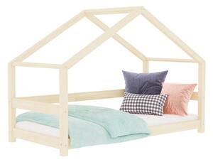 Dětská postel domeček LUCKY se zábranou - Nelakovaná, 120x200 cm, S jednou zábranou
