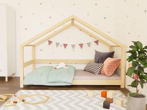 Dětská postel domeček LUCKY se zábranou - Nelakovaná, 90x200 cm, S otevřeným vstupem