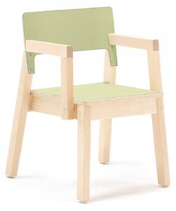 AJ Produkty Dětská židle LOVE, s područkami, výška 350 mm, bříza, zelená