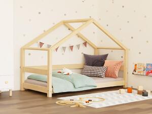 Dětská postel domeček LUCKY se zábranou - Nelakovaná, 90x160 cm, S otevřeným vstupem