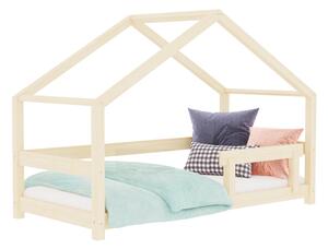 Dětská postel domeček LUCKY se zábranou - Nelakovaná, 90x200 cm, Se dvěma zábranami