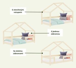 Béžová dětská postel domeček LUCKY se dvěma zábranami 90x200 cm