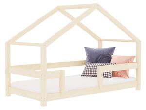 Béžová dětská postel domeček LUCKY se dvěma zábranami 90x200 cm