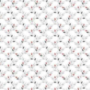 Ubrus PVC MIS507, metráž, 20 m x 140 cm, lístky šedé s červenými květy, IMPOL TRADE