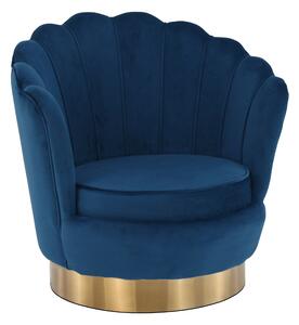 KONDELA Designové křeslo, modrá Velvet látka / zlatá, ROLIO