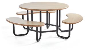 AJ Produkty Stůl s lavicemi OCTO, černá konstrukce, bříza