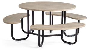 AJ Produkty Stůl s lavicemi OCTO, černá konstrukce, jasan