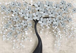 Fototapeta - Strom a šedé květy (254x184 cm)