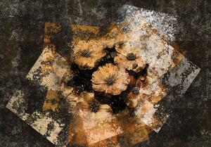 Fototapeta - Zlaté květy - zeď (254x184 cm)