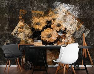 Fototapeta - Zlaté květy - zeď (152,5x104 cm)