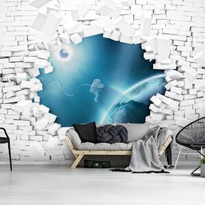 Fototapeta - Cihlová zeď a astronaut ve vesmíru (152,5x104 cm)