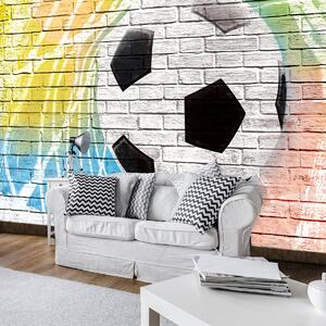 Fototapeta - Graffiti - fotbal na cihlové zdi (254x184 cm)