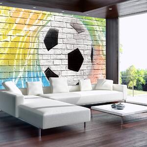 Fototapeta - Graffiti - fotbal na cihlové zdi (254x184 cm)