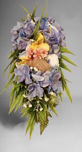 Aranžmá - kytice modré hortenzie k položení na hrob,d.50cm