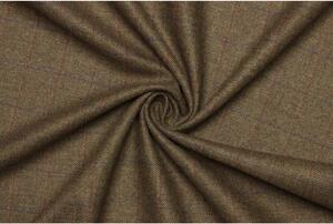 Teplejší kostýmová vlna v keprové vazbě - Khaki hnědá s károvaným vzorem