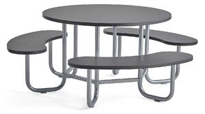 AJ Produkty Stůl s lavicemi OCTO, stříbrná konstrukce, antracitově šedá