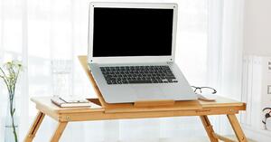 SONGMICS Bambusový stolek na notebook - přírodní - 89x35x29 cm