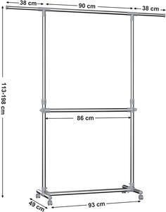 EmaHome Mobilní věšák na oblečení dvojitý 113 - 198 x 49 x 101 - 163 cm / stříbrná / šedá