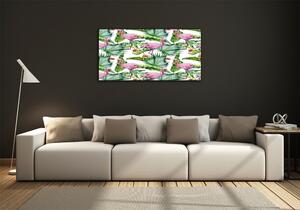 Foto-obraz skleněný horizontální Plameňáci a rostliny osh-154753401